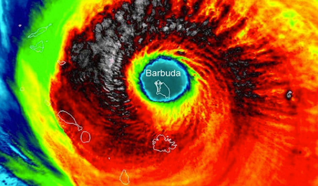 Hurricane Irma centered over the island of Barbuda.