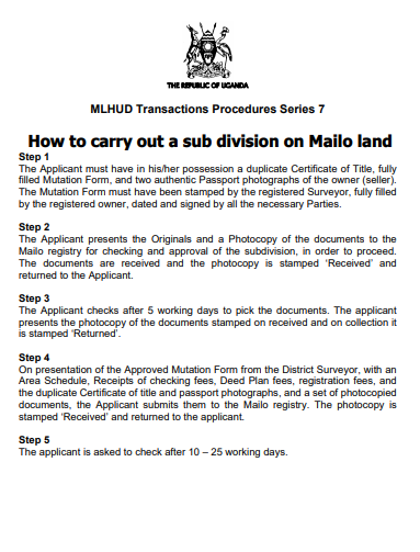How to carry out a sub division on Mailo land 