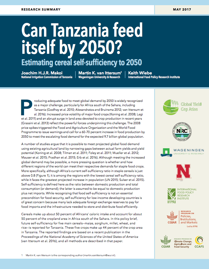 Can Tanzania feed itself by 2050?: Estimating cereal self-sufficiency to 2050 cover image