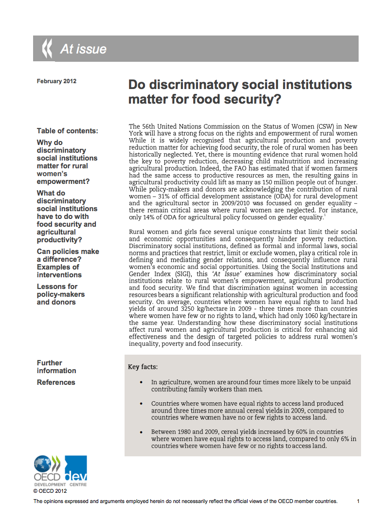 Do discriminatory social institutions matter for food security? cover image