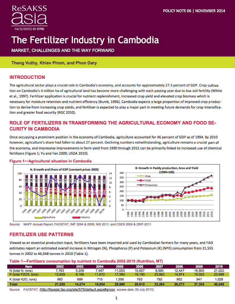 The fertilizer industry in Cambodia: Market, challenges and the way forward cover image