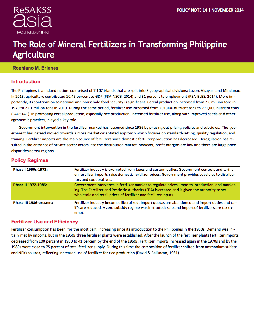 The role of mineral fertilizers in transforming Philippine agriculture cover image