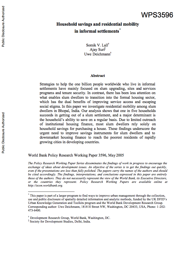 Household Savings and Residential Mobility in Informal Settlements cover image