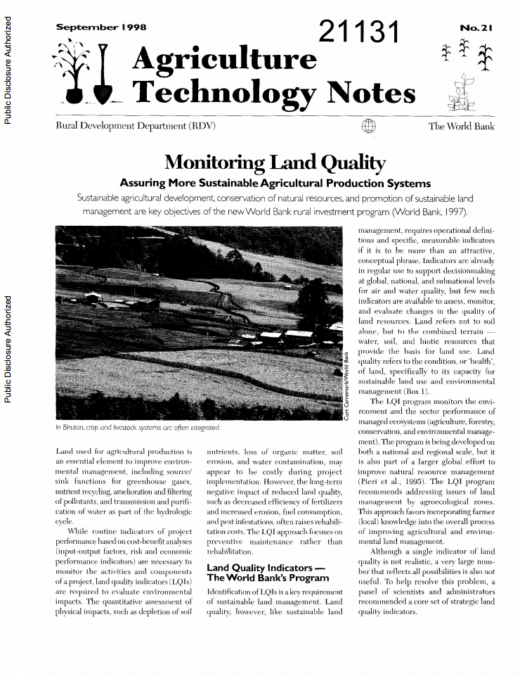 Monitoring land quality : assuring more   sustainable agricultural production systems cover image