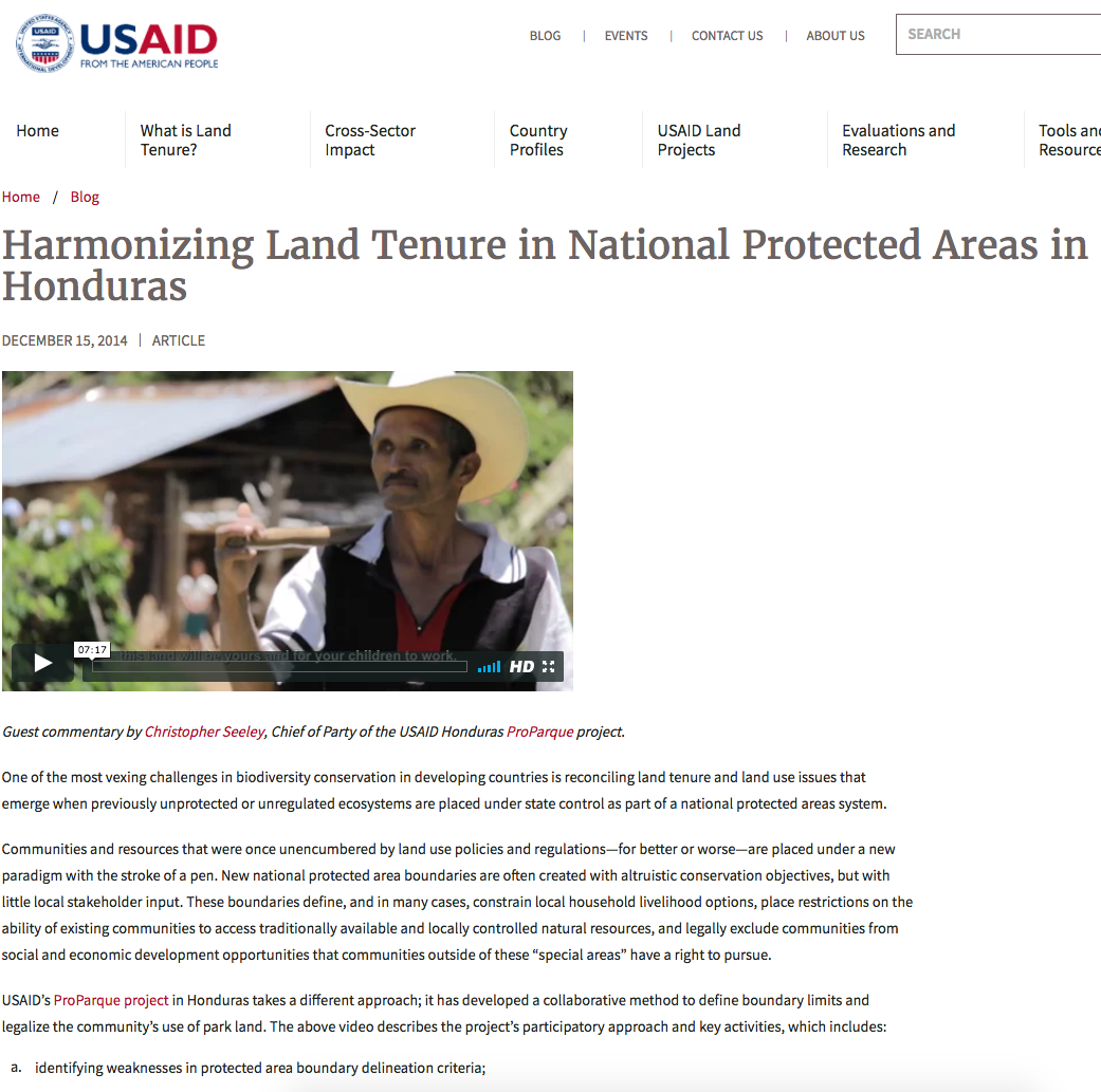 Harmonizing Land Tenure in National Protected Areas in Honduras cover image