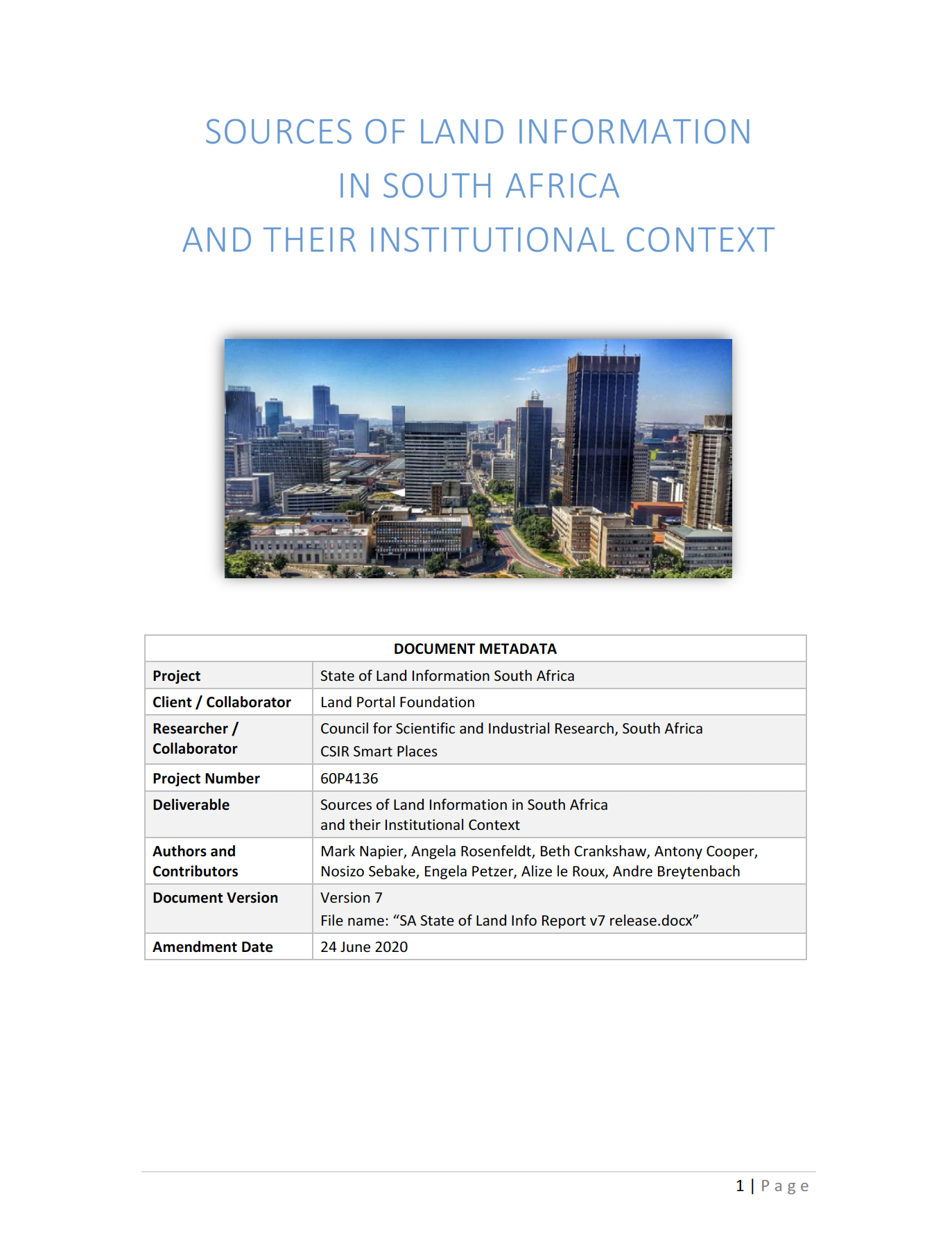 Sources of Land Information  in South Africa  and their Institutional Context 