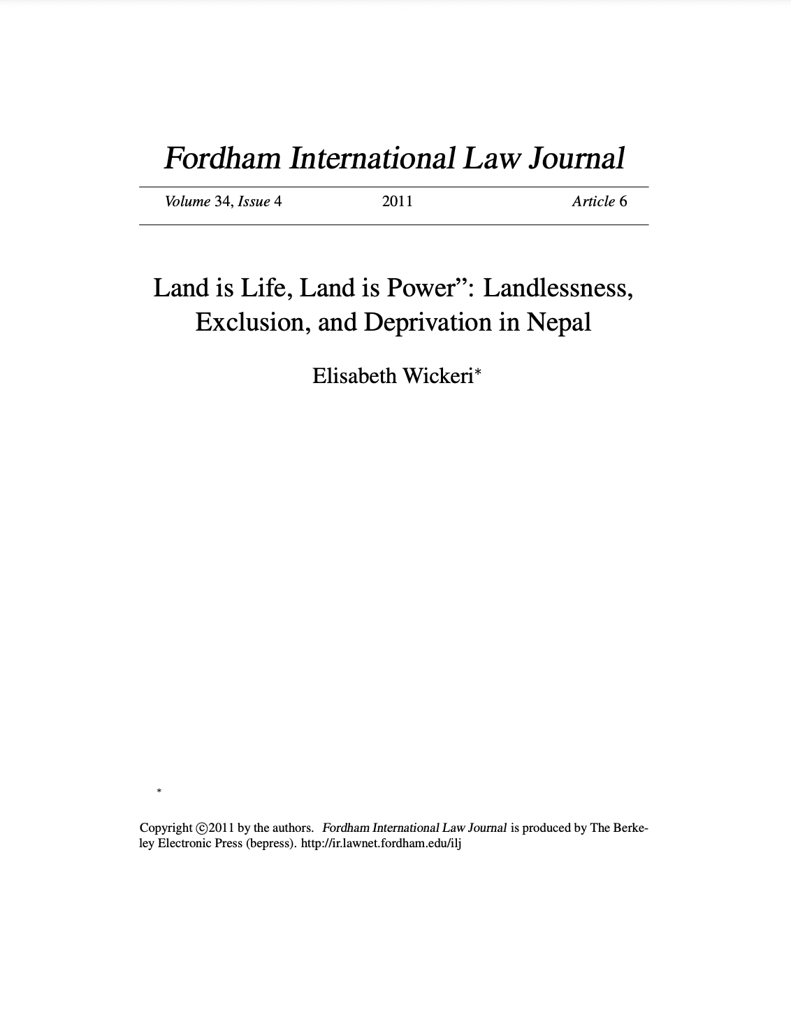 Land is Life, Land is Power”: Landlessness, Exclusion, and Deprivation in Nepal