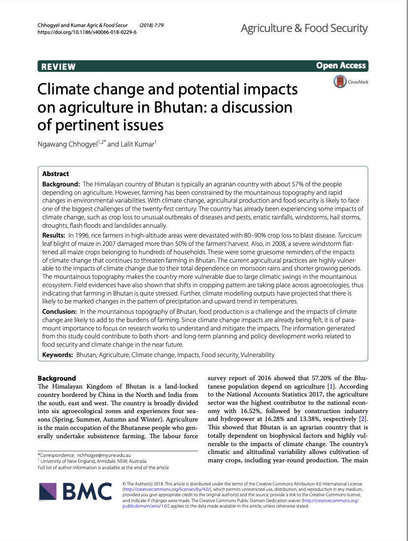 Climate change and potential impacts on agriculture in Bhutan: a discussion of pertinent issues