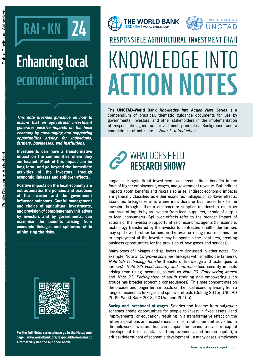Responsible Agricultural Investment (RAI): Knowledge into Action Notes series - 24 - Enhancing local economic impact cover image