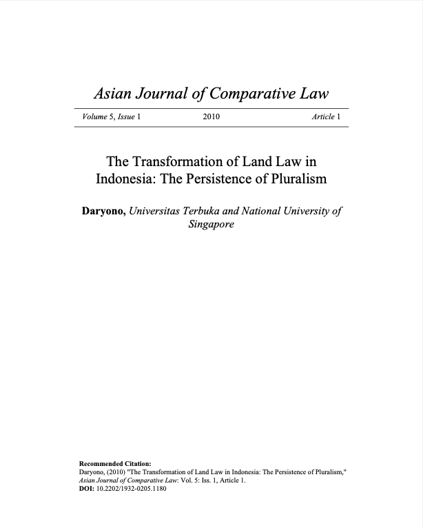  The Transformation of Land Law in Indonesia: The Persistence of Pluralism