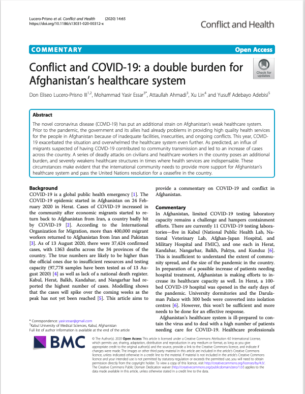 Conflict and COVID-19: a double burden for Afghanistan’s healthcare system