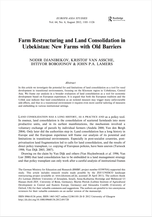 Farm Restructuring and Land Consolidation in Uzbekistan: New Farms with Old Barriers