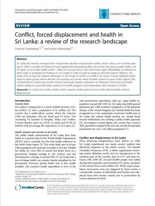 Conflict, forced displacement and health in Sri Lanka: a review of the research landscape
