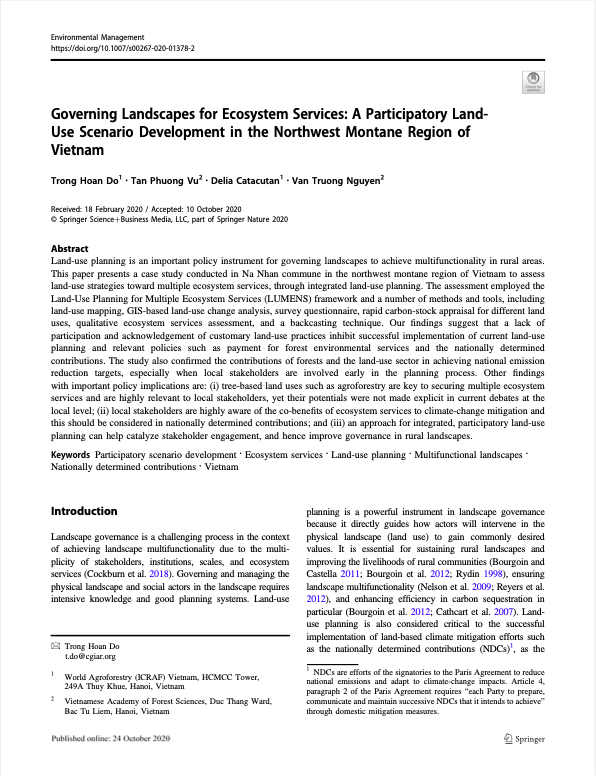 Governing Landscapes for Ecosystem Services: A Participatory Land- Use Scenario Development in the N