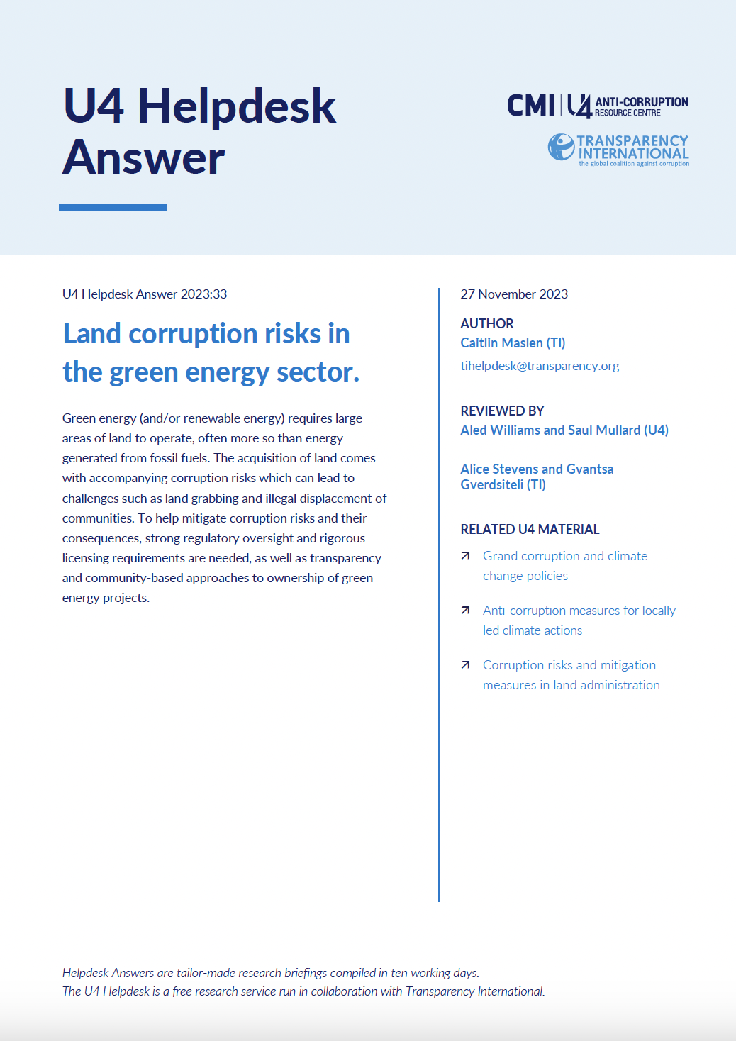 Land corruption risks in the green energy sector