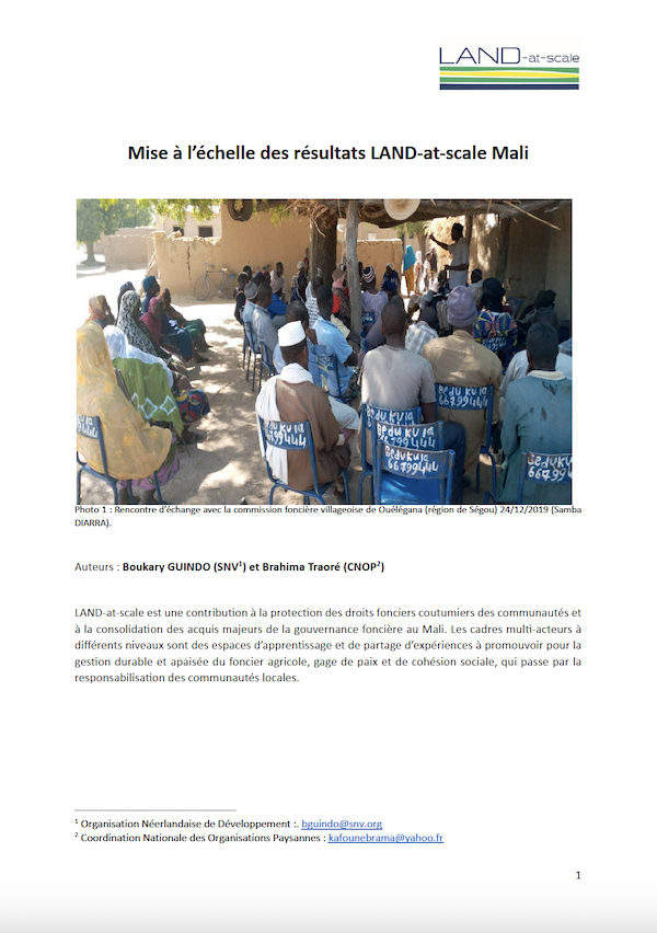 Mise à l’échelle des résultats LAND-at-scale Mali