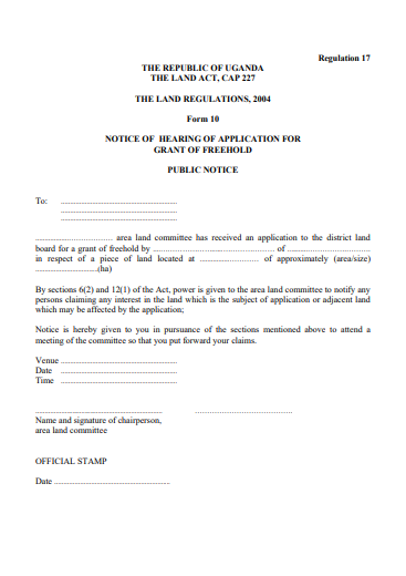 THE LAND REGULATIONS, 2004 Form 10