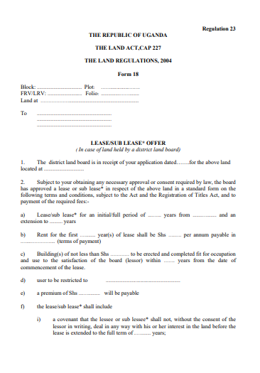 THE LAND REGULATIONS, 2004 Form 18