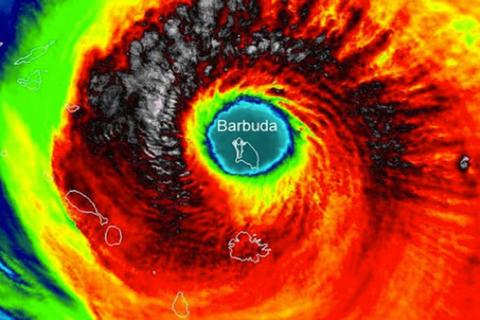 Hurricane Irma centered over the island of Barbuda.