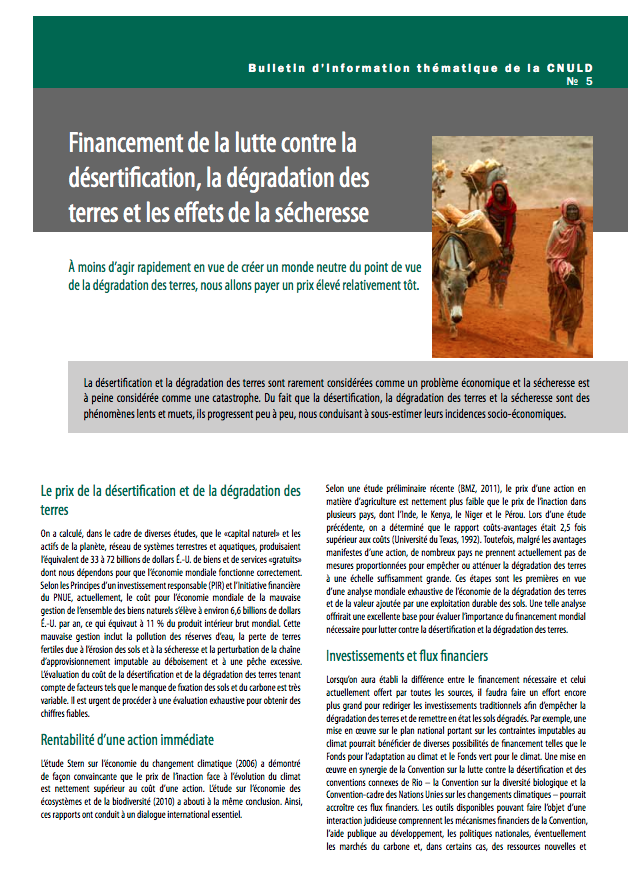 Financement de la lutte contre la désertification, la dégradation des terres et les effets de la sécheresse cover image